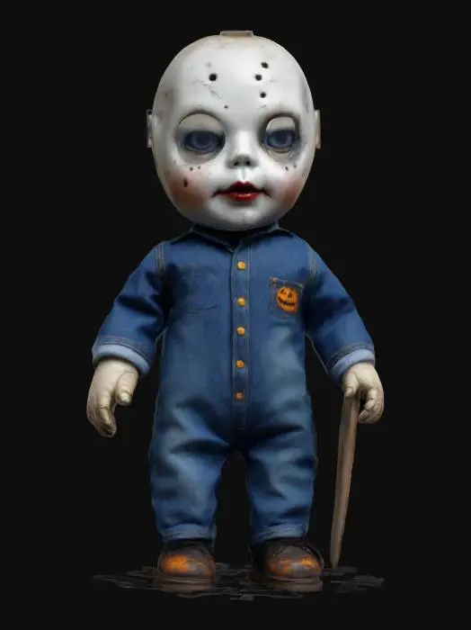 3D model for #halloween#, Jason baby doll , Stylized, Highly Detailed, Full Body,