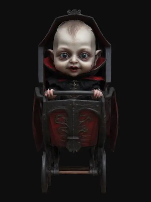 3D model for a vampire baby sitting in a coffin shaped stroller 