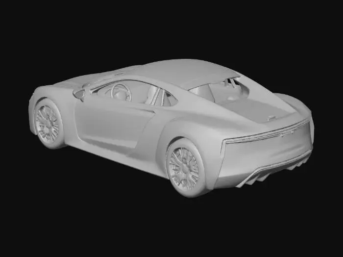 3D model for Ultra-realistic modern everyday 4-door sedan,
 clean hard-surface geometry.

Solid windscreen glass to the front and rear ONLY.
Side windows are open apertures cut into the body (no glass, no transparency).

Detailed interior visible
Visible B-pillar and door frames.