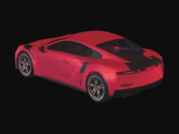 3D model for Ultra-realistic modern everyday 4-door sedan,
 clean hard-surface geometry.

Solid windscreen glass to the front and rear ONLY.
Side windows are open apertures cut into the body (no glass, no transparency).

Detailed interior visible
Visible B-pillar and door frames.