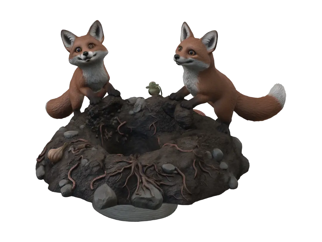 Who Me? Mischievous Foxes - Cub 3D model, AI generated