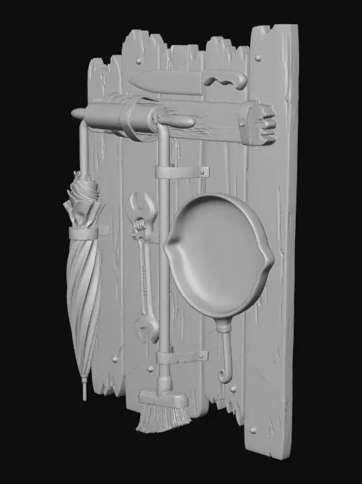 3D model for Rustic Tools on a Wooden Rack