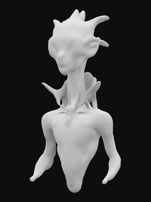 3D model for Alien con cara de Orquídea Cattleya colo, azul cielo y ultramar con pecas amarillo brillante y escamas amarillas con los picos color rosa fiusha 