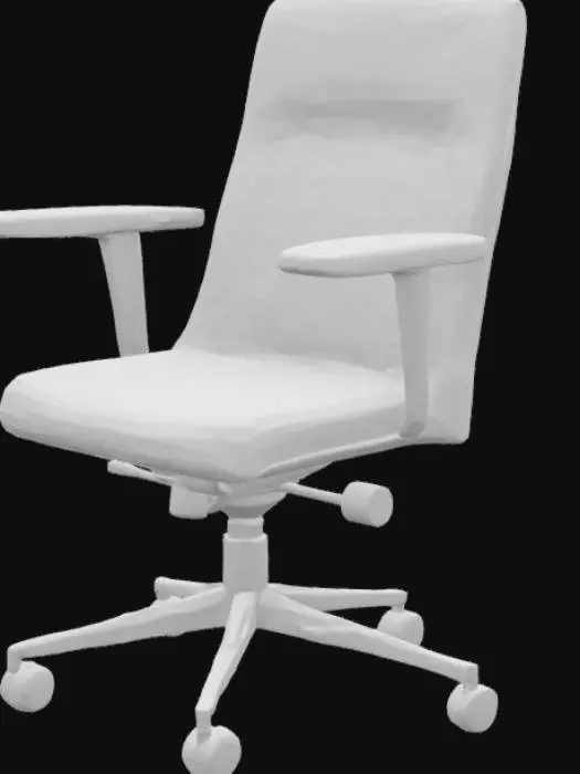 3D model for The object is a beige office chair with a rectangular backrest and seat, padded armrests, a central cylindrical support, and a five-wheel base, featuring a smooth texture., , The object is a beige office chair with a rectangular backrest and seat, padded armrests, a central cylindrical support, and a five-wheel base, featuring a smooth texture.