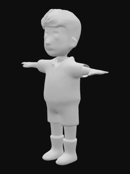 3D model for A boy, wearing school uniform, top - green with stripes, bottom, plain green. T- pose 