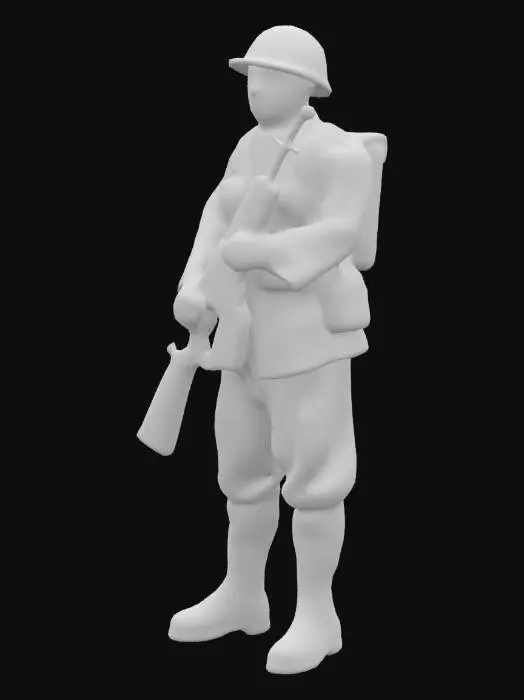 3D model for soldat américain de la seconde guerre mondiale, il porte un casque usé et il est debout.