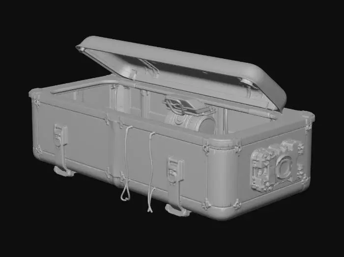 3D model for 3D model, hero prop: cryo coffin pod recovered from abyss, dark fantasy + sci-fi deep sea, coffin silhouette, thick glass lid with fog, rune locks, cables, barnacles, subtle interior glow (emissive), PBR, UV unwrapped, clean topology, isolated on neutral background, no text, no watermark