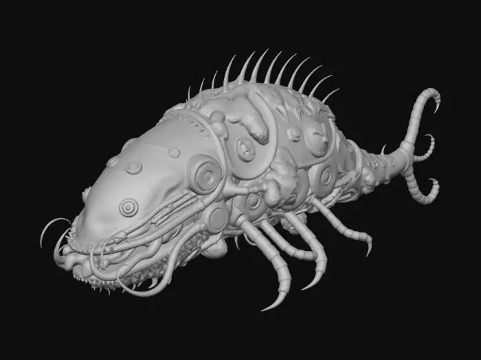 3D model for High-detail 3D asset of [ASSET NAME], Deep Sea Dark Fantasy SF style, Bio-mechanical integration, rusted pressurized metal plates fused with decaying organic leviathan bones, intricate pipes and glowing fiber-optic nerves, covered in prehistoric barnacles and glowing moss. Professional PBR textures: oxidized copper, wet slimy membrane, scratched heavy steel. Lighting: Dim abyssal environment with eerie bioluminescent neon cyan accents. Cinematic atmosphere, H.R. Giger inspired, hyper-realistic, 8k resolution, Unreal Engine 5 render.