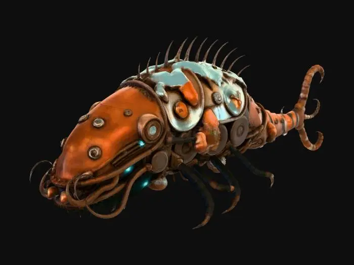 3D model for High-detail 3D asset of [ASSET NAME], Deep Sea Dark Fantasy SF style, Bio-mechanical integration, rusted pressurized metal plates fused with decaying organic leviathan bones, intricate pipes and glowing fiber-optic nerves, covered in prehistoric barnacles and glowing moss. Professional PBR textures: oxidized copper, wet slimy membrane, scratched heavy steel. Lighting: Dim abyssal environment with eerie bioluminescent neon cyan accents. Cinematic atmosphere, H.R. Giger inspired, hyper-realistic, 8k resolution, Unreal Engine 5 render.