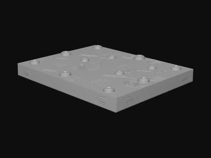 3D model for # modular environment asset, seamless tiling capable, game ready, clean topology, mid poly, optimized, PBR textures, 2k textures, consistent texel density, deep sea sci fi research facility, titanium ceramic metal, marine corrosion, bioluminescent accents, wet surface
## square modular floor panel, reinforced metal plates, bolt patterns, drainage grooves, subtle salt corrosion, faint cyan luminous lines embedded in seams, slightly worn, deep sea research facility, seamless edge alignment, PBR