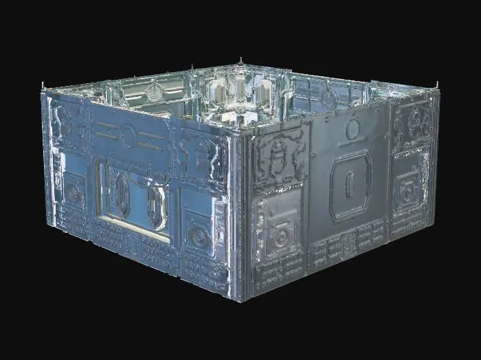 3D model for # modular environment asset, seamless tiling capable, game ready, clean topology, mid poly, optimized, PBR textures, 2k textures, consistent texel density, deep sea sci fi research facility, titanium ceramic metal, marine corrosion, bioluminescent accents, wet surface
## industrial grated floor tile, thick metal grid, darkness visible below, pipes and cables faintly visible, wet reflections, marine deposits, underwater facility aesthetic, modular seamless tile, PBR