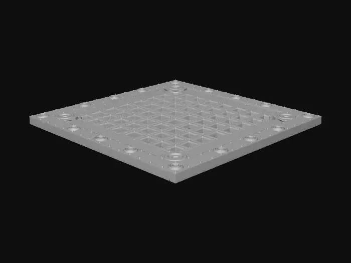 3D model for # modular environment asset, seamless tiling capable, game ready, clean topology, mid poly, optimized, PBR textures, 2k textures, consistent texel density, deep sea sci fi research facility, titanium ceramic metal, marine corrosion, bioluminescent accents, wet surface
## square modular floor panel, reinforced metal plates, bolt patterns, drainage grooves, subtle salt corrosion, faint cyan luminous lines embedded in seams, slightly worn, deep sea research facility, seamless edge alignment, PBR