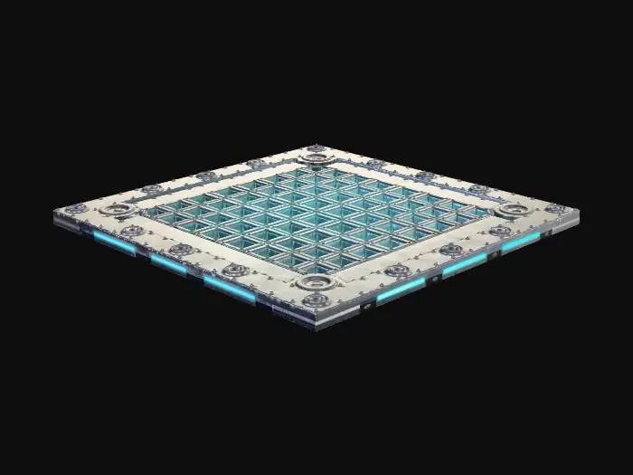 3D model for # modular environment asset, seamless tiling capable, game ready, clean topology, mid poly, optimized, PBR textures, 2k textures, consistent texel density, deep sea sci fi research facility, titanium ceramic metal, marine corrosion, bioluminescent accents, wet surface
## square modular floor panel, reinforced metal plates, bolt patterns, drainage grooves, subtle salt corrosion, faint cyan luminous lines embedded in seams, slightly worn, deep sea research facility, seamless edge alignment, PBR