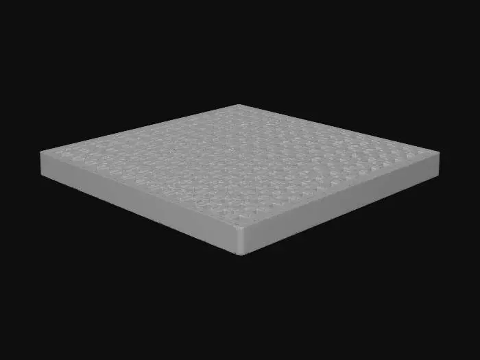 3D model for # modular environment asset, seamless tiling capable, game ready, clean topology, mid poly, optimized, PBR textures, 2k textures, consistent texel density, deep sea sci fi research facility, titanium ceramic metal, marine corrosion, bioluminescent accents, wet surface
## industrial grated floor tile, thick metal grid, darkness visible below, pipes and cables faintly visible, wet reflections, marine deposits, underwater facility aesthetic, modular seamless tile, PBR