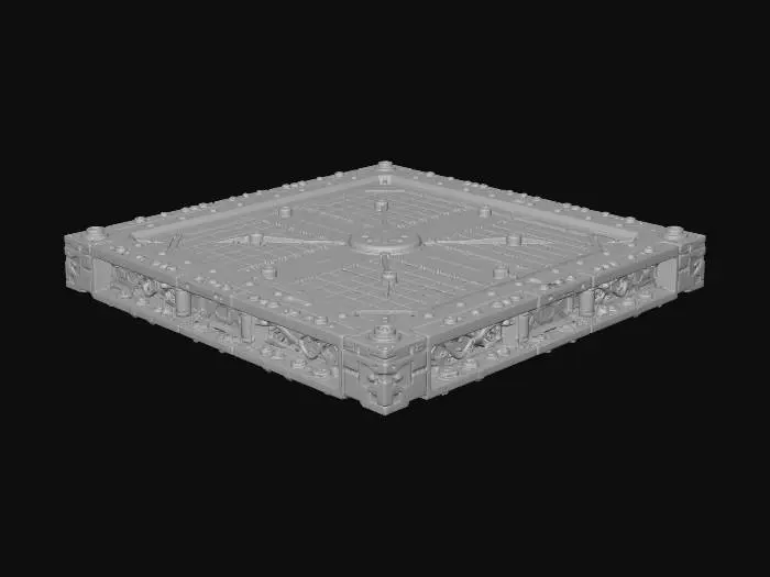 3D model for # modular environment asset, seamless tiling capable, game ready, clean topology, mid poly, optimized, PBR textures, 2k textures, consistent texel density, deep sea sci fi research facility, titanium ceramic metal, marine corrosion, bioluminescent accents, wet surface
## square modular floor panel, reinforced metal plates, bolt patterns, drainage grooves, subtle salt corrosion, faint cyan luminous lines embedded in seams, slightly worn, deep sea research facility, seamless edge alignment, PBR