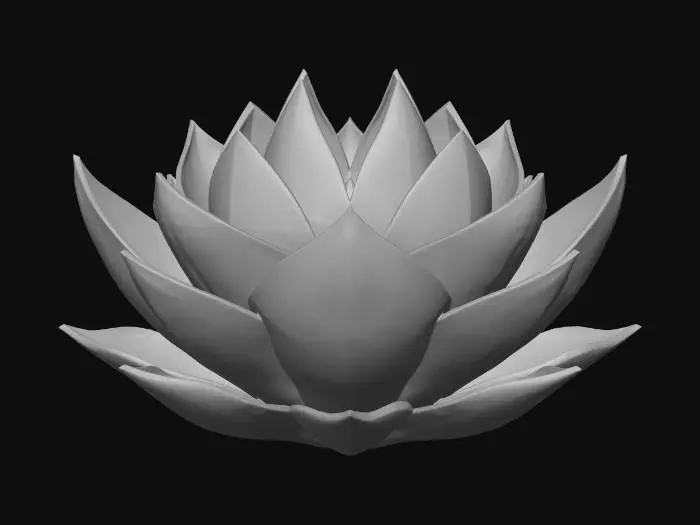 3D model for A highly detailed 3D model of a geometric lotus flower thriving in the deep sea. The petals are made of translucent crystalline glass and dark metallic titanium, featuring sharp, fractal geometric shapes. Bioluminescent neon blue and glowing cyan veins run through the geometric petals. The core of the lotus emits an ethereal, deep-ocean luminescent glow. PBR textures, emissive materials, refractive glass, sub-surface scattering. Sci-fi marine biology style, high poly, 8k resolution, Unreal Engine 5 render, isolated 3D game asset, masterpiece, symmetrical design.