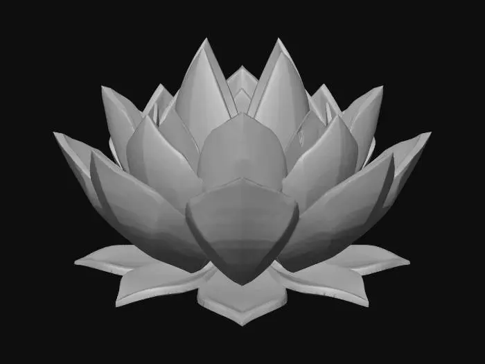 3D model for A highly detailed 3D model of a geometric lotus flower thriving in the deep sea. The petals are made of translucent crystalline glass and dark metallic titanium, featuring sharp, fractal geometric shapes. Bioluminescent neon blue and glowing cyan veins run through the geometric petals. The core of the lotus emits an ethereal, deep-ocean luminescent glow. PBR textures, emissive materials, refractive glass, sub-surface scattering. Sci-fi marine biology style, high poly, 8k resolution, Unreal Engine 5 render, isolated 3D game asset, masterpiece, symmetrical design.