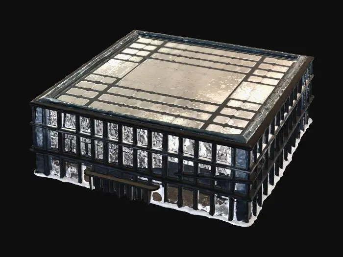 3D model for modern glass building, steel frame structure, transparent facade, minimal design, open and bright, contemporary architecture, realistic 3D