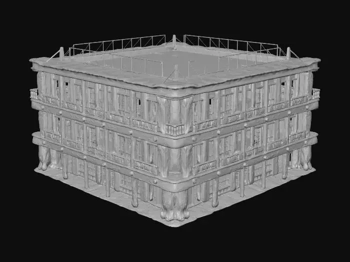 3D model for modern school building, rectangular structure, multiple floors, large windows, clean white concrete walls, minimal design, realistic 3D, PBR