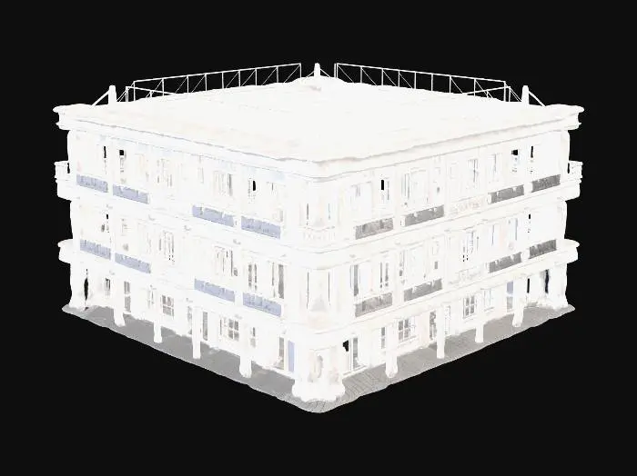 3D model for modern school building, rectangular structure, multiple floors, large windows, clean white concrete walls, minimal design, realistic 3D, PBR