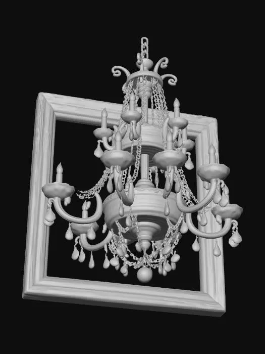 3D model for A large, ornate, multi-tiered antique crystal and brass chandelier designed for suspension from a central dome, with numerous candle-style or electric bulbs.