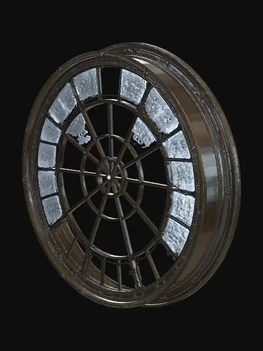 3D model for large circular glass dome ceiling, transparent skylight, ornate metal frame, classical architecture, soft sunlight entering, blue sky visible, high detail, fantasy library style, clean geometry, symmetrical
