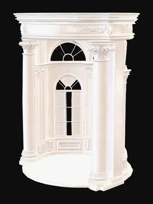 3D model for An architectural column and archway set for a circular hall, made of pale, polished stone, featuring decorative capitals and large arched window frames.
