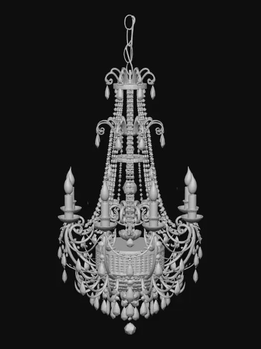 3D model for A large, ornate, multi-tiered antique crystal and brass chandelier designed for suspension from a central dome, with numerous candle-style or electric bulbs.