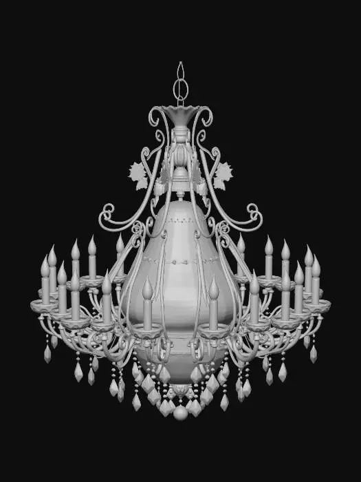 3D model for A large, ornate, multi-tiered antique crystal and brass chandelier designed for suspension from a central dome, with numerous candle-style or electric bulbs.