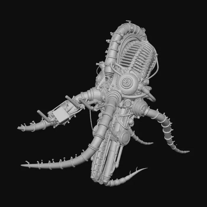 3D model for High-detail 3D asset of [ASSET NAME], Deep Sea Dark Fantasy SF style, Bio-mechanical integration, rusted pressurized metal plates fused with decaying organic leviathan bones, intricate pipes and glowing fiber-optic nerves, covered in prehistoric barnacles and glowing moss. Professional PBR textures: oxidized copper, wet slimy membrane, scratched heavy steel. Lighting: Dim abyssal environment with eerie bioluminescent neon cyan accents. Cinematic atmosphere, H.R. Giger inspired, hyper-realistic, 8k resolution, Unreal Engine 5 render.