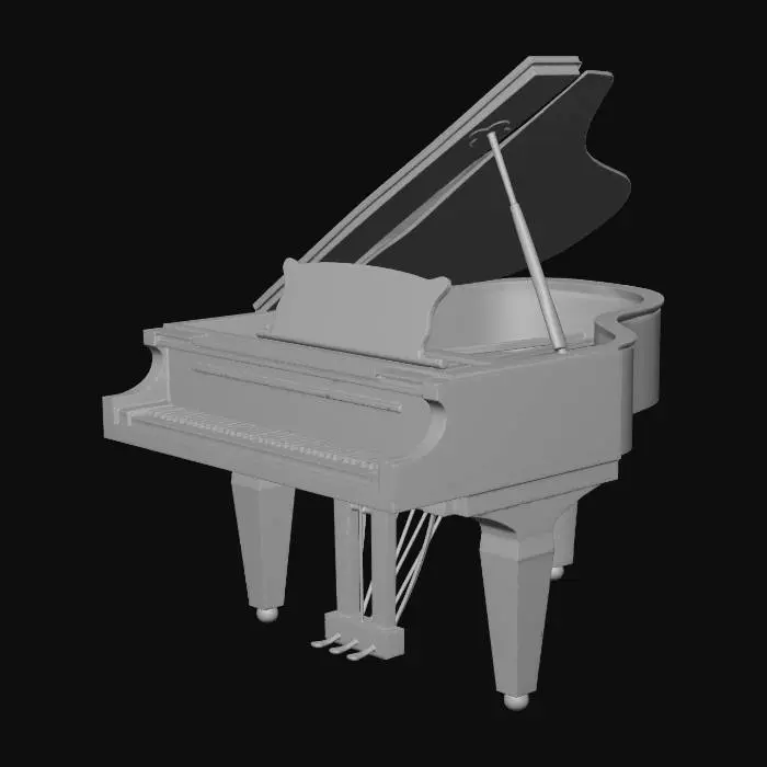 3D model for A geometric grand piano submerged in the deep sea, dark fantasy and sci-fi style. The piano body is constructed from dark obsidian with sharp, angular, futuristic geometric shapes. Partially encrusted with bioluminescent fractal corals and glowing neon abyss-blue veins. The keys are made of translucent crystal and tarnished brass. Intricate mechanical and alien geometric structures. Ethereal underwater atmosphere, highly detailed, 4k resolution, PBR textures, Octane Render, Unreal Engine 5, masterpiece, clean 3D topology.