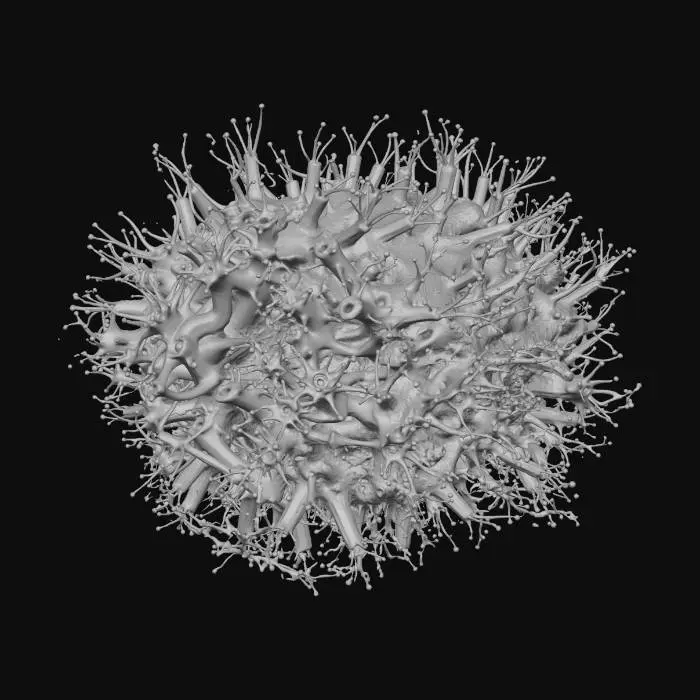 3D model for A masterpiece 3D render of a deep-sea neural network reef. The environment is dominated by a profound ultramarine and deep indigo color palette. The coral structures are not just geometric, but growing crystallized fractal formations, hexagonal mineral prisms, and sharp polyhedral clusters resembling a vast brain structure. An interconnected synaptic web of translucent, glowing filaments weaves through the crystal nodes. Bioluminescent light impulses fire like neural signals along these pathways, culminating in intense neon cyan, electric blue, and magenta flashes at the crystal junctions. Textures are highly polished translucent crystal, conductive metallic veins, and dark, porous organic rock encrusted with micro-crystals. Dark abyssal ocean background with intense ultramarine volumetric