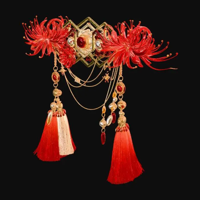 3D model for Crimson Petal Crown with Gold Chains