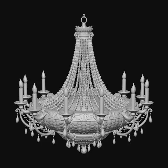 3D model for A large, ornate, multi-tiered antique crystal and brass chandelier designed for suspension from a central dome, with numerous candle-style or electric bulbs.