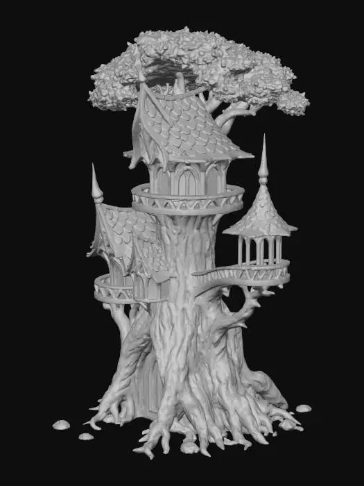 3D model for Elf treehouse. DO NOT MAKE ANY FLOOR, JUST START FROM THE TREE BASE.