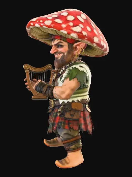 3D model for gnome with mushroom on his head. Make sure he has got legs