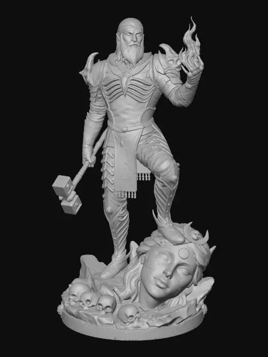 3D model for Knight with armour stepping on statue