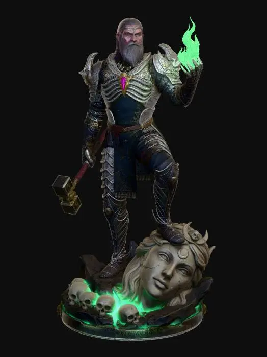 3D model for Knight with armour stepping on statue