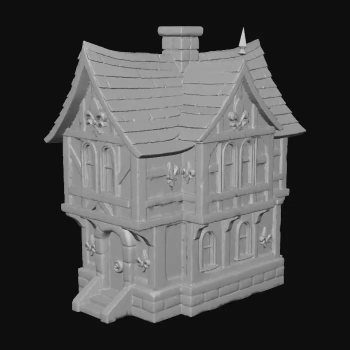 3D model for medieval cottage with fleur de lys designs