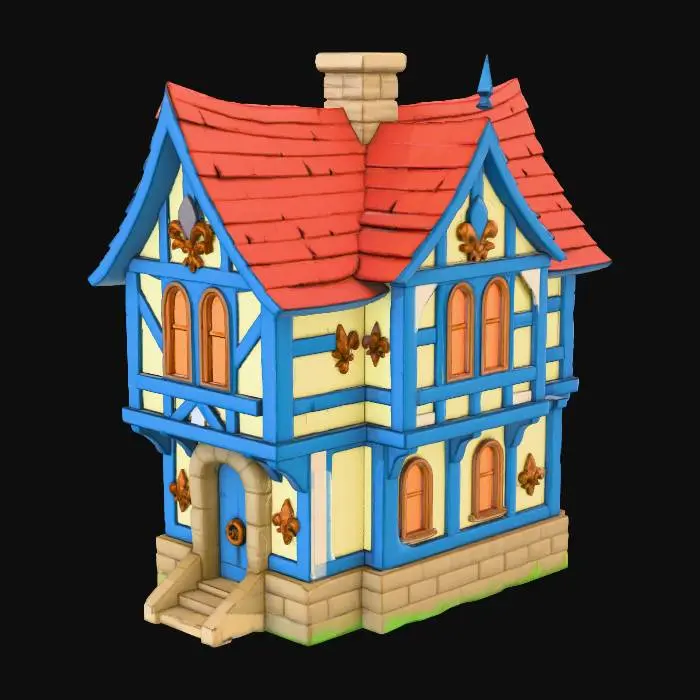 3D model for medieval cottage with fleur de lys designs