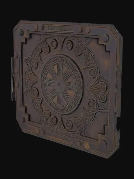 3D model for large cast iron rectangular manhole cover.