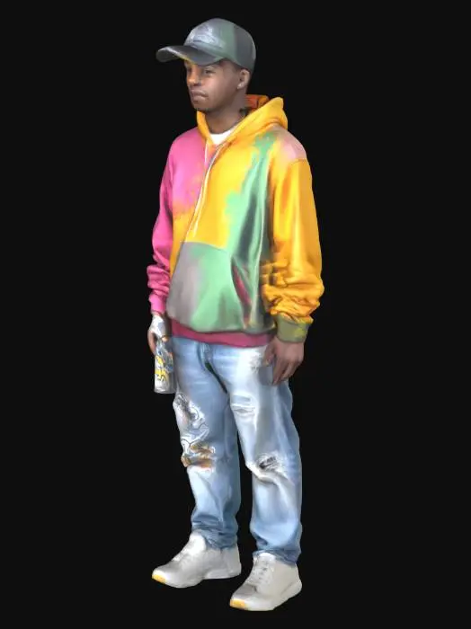 3D model for A young African-American adult male graffiti artist.