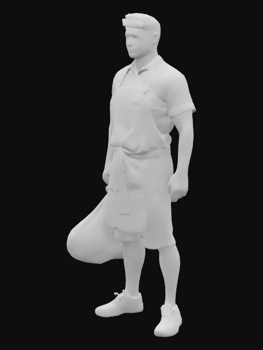 3D model for A full body male restaurant worker taking out the garbage.