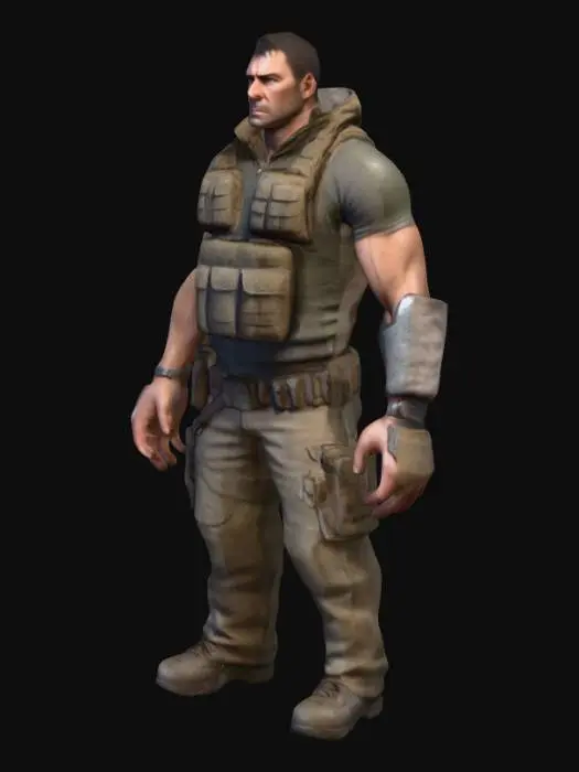 3D model for Ultra-detailed 3D character model The character is a rugged, intimidating, and strikingly handsome ex-military man returning home with nothing. He is fighting for survival in a harsh, unforgiving world.
The character is a tall, muscular brunette male, early 40s, with a serious and battle-hardened expression. He wears slightly worn civilian clothes (dark jeans, tactical boots, fitted t-shirt or hoodie), combined with subtle military elements like fingerless gloves, a rugged utility belt, and light body armor under the clothes. His look blends urban survivalist and vibe that he’s dangerous even without a uniform.
His appearance is gritty and dirty – light facial scars, stubble, dirt smudges, and realistic skin textures. The model must be game-ready, in a neutral T-pose