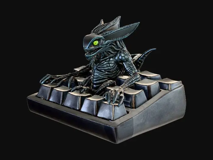 3D model for Create a set of 3D mechanical keyboard keycaps for keys 1–0. 
Each key has a different realistic dark fantasy/alien creature sculpted into it. 
Horror yet artistic, ultra-detailed, strong geometry, printable, no thin parts. 
Each creature unique and clearly different. 
Premium artisan collectible keycaps, cinematic detail, realistic textures, not cartoon.