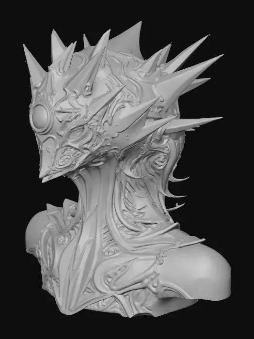 3D model for godlike alien dimensional crown, sharp angular geometry with smooth organic curvature, floating pieces connected by glowing energy, central living eye made from translucent crystal, gold titanium mixed with matte black metal, glowing etch symbols, subtle breathing motion, ultra realistic high detail texture, otherworldly presence, futuristic but ancient, highly detailed 3D sci-fi artifact