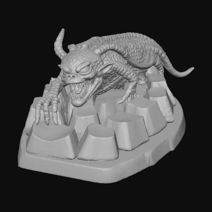 3D model for Create a set of 3D mechanical keyboard keycaps for keys 1–0. 
Each key has a different realistic dark fantasy/alien creature sculpted into it. 
Horror yet artistic, ultra-detailed, strong geometry, printable, no thin parts. 
Each creature unique and clearly different. 
Premium artisan collectible keycaps, cinematic detail, realistic textures, not cartoon.