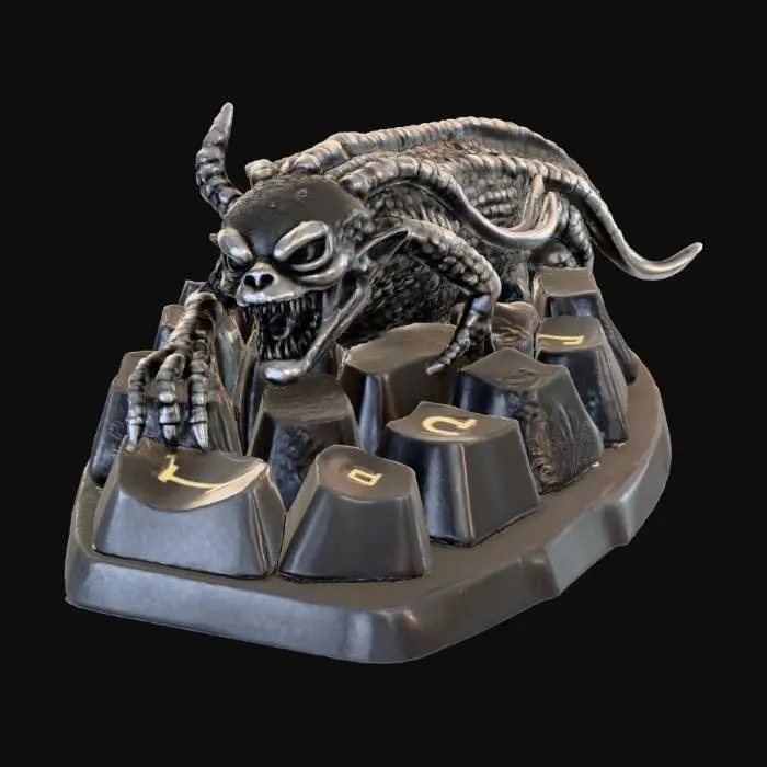 3D model for Create a set of 3D mechanical keyboard keycaps for keys 1–0. 
Each key has a different realistic dark fantasy/alien creature sculpted into it. 
Horror yet artistic, ultra-detailed, strong geometry, printable, no thin parts. 
Each creature unique and clearly different. 
Premium artisan collectible keycaps, cinematic detail, realistic textures, not cartoon.