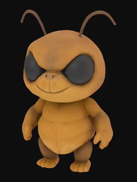 3D model for a chibi-style roach that can be used as a holdable teddy bear, evil smile like face
