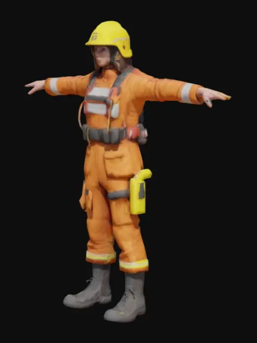 3D model for Ultrarealistic. Woman of a search and rescue unit from the fire department, in full equipament. T pose.